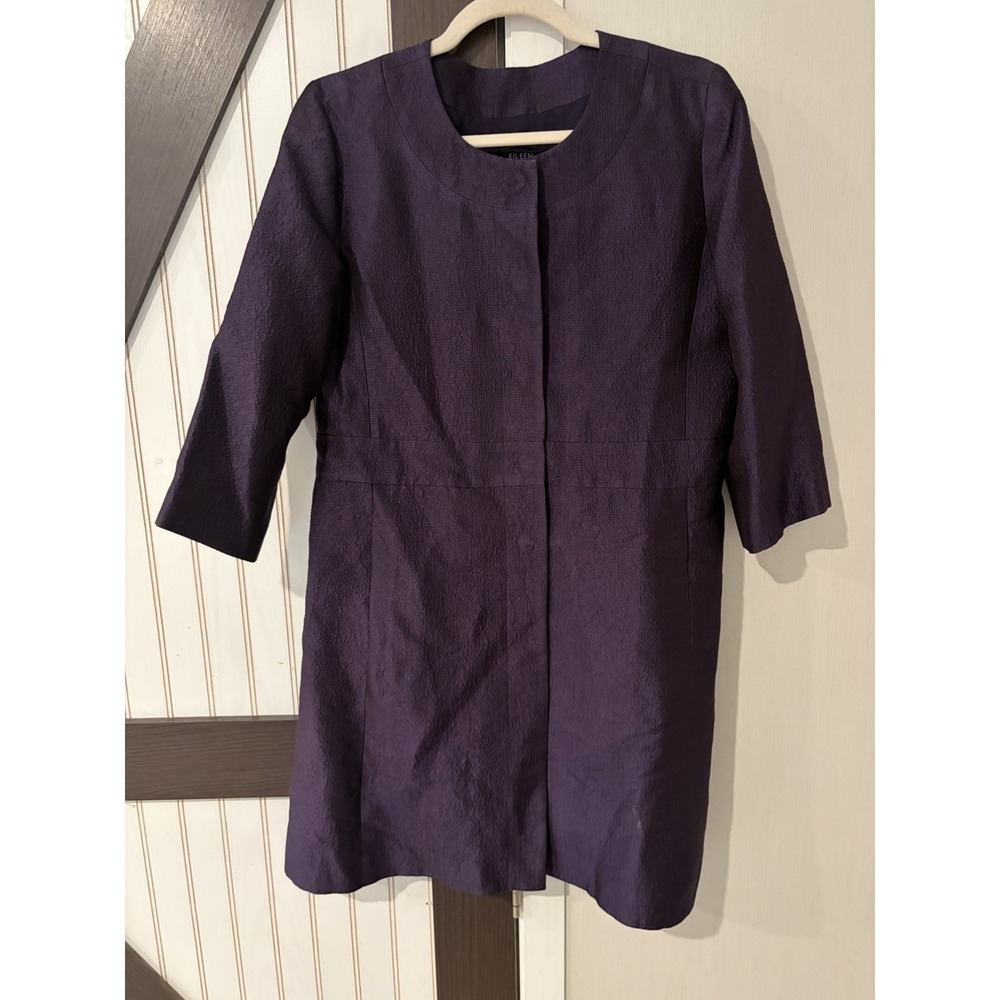 Eileen Fisher Women's Jacket Blouse S Purple 100% Silk Crinkle Snap Clse Pockets